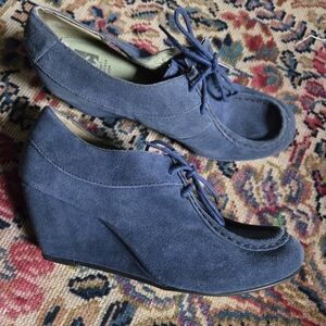Blue Suede Wedge Lace-up Desert Shoe Heel 8.5